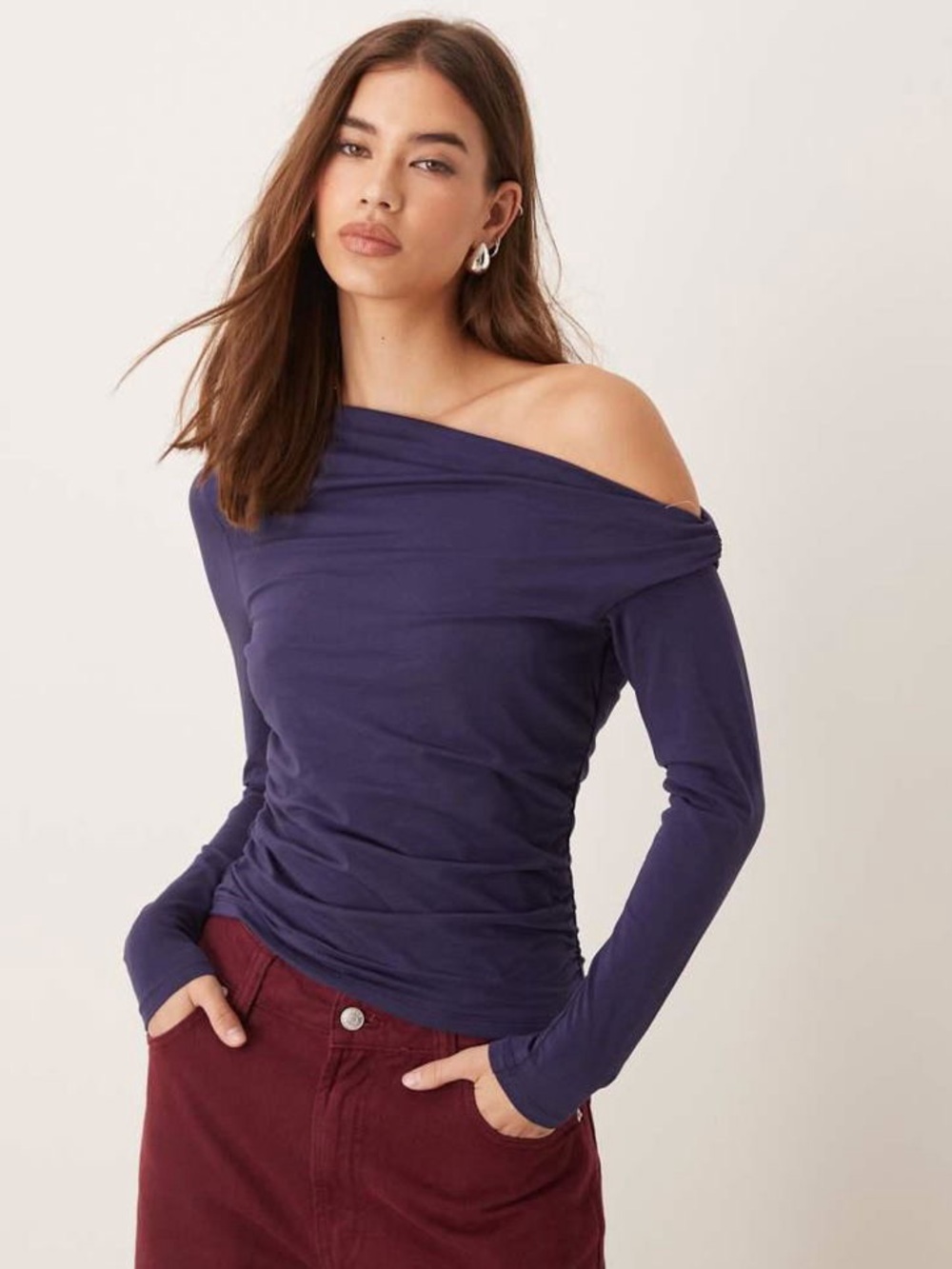 A&F Asymmetric Off The Shoulder Long Sleeve Top
